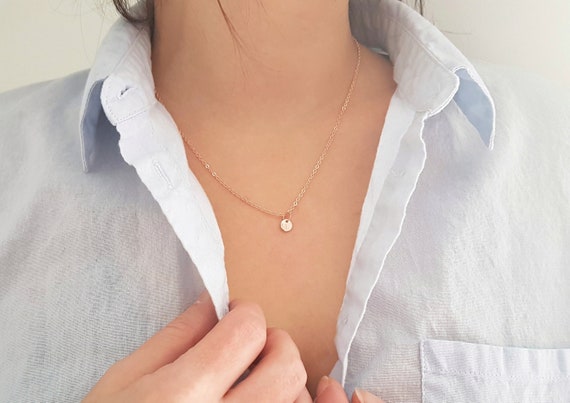 Tiny Initial Necklace Dainty Disc Engraved Letter Silver Gold Rose Gold Chain Family Necklace Christmas Gift Mother Gift Mother Necklace BFF