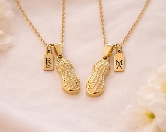 Personalized Peanut Necklace Gold Engraved Name Pendant Gift For Mom Mothers Day Minimalist Jewelry Mom Of Twins Baptism Gift Christmas Gift
