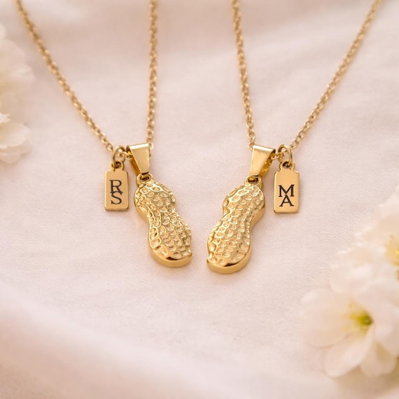 Personalized Peanut Necklace Gold Engraved Name Pendant Gift For Mom Mothers Day Minimalist Jewelry Mom Of Twins Baptism Gift Christmas Gift