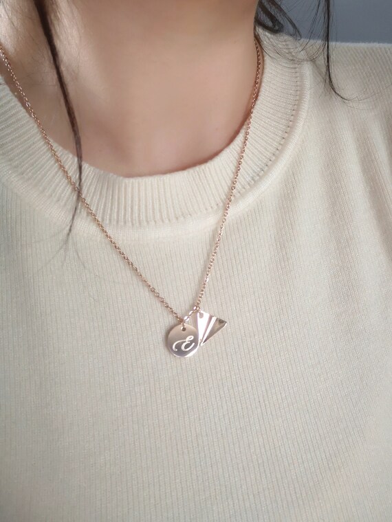 Paper Airplane Necklace Plane Necklace Initial Necklace Name Necklace Flight Attendant Gift Traveler Jewelry Personalized Gift Sister Gift