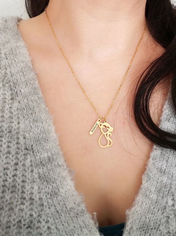 Personalized Monkey Chinese Zodiac Necklace Name Necklace Astrololy Necklace Monkey Jewelry Children Gift Christmas Gift V16