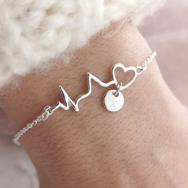 Personalized Heartbeat Bracelet Nurse Bracelet Nurse Gift Stethoscope Necklace Doctor Gift Graduation Gift Sister Gift Initial Necklace BFF