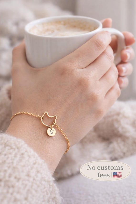 Best Friend Gift Initial Personalized Cat Bracelet Disc Necklace Monogram Jewelry Dainty Chain Personalized Gift Customized Bracelet Sister