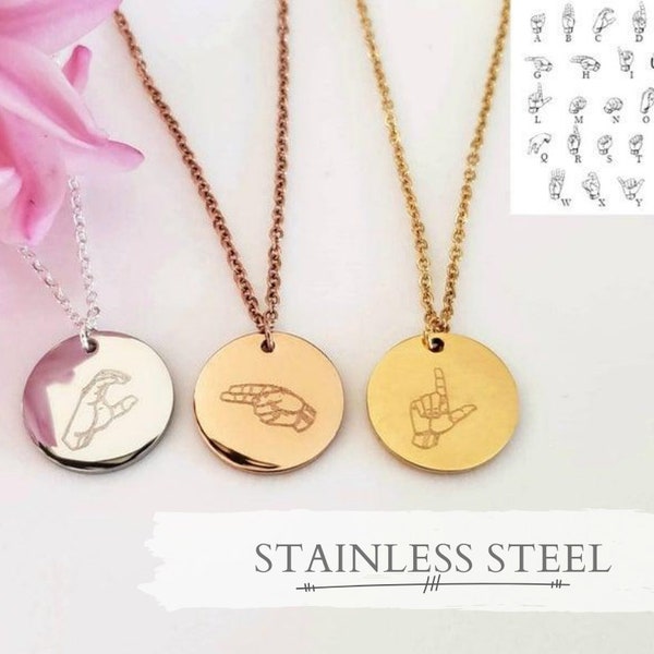 Collana con iniziale personalizzata Collana con lingua dei segni Regalo di gioielli personalizzati per i non udenti ASL Gioielli Regalo per persone con problemi di udito