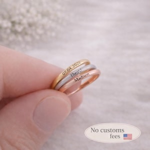 Dunne gepersonaliseerde ring met aangepaste naam, minimalistische ring, stapelring, gepersonaliseerd cadeau voor moeder