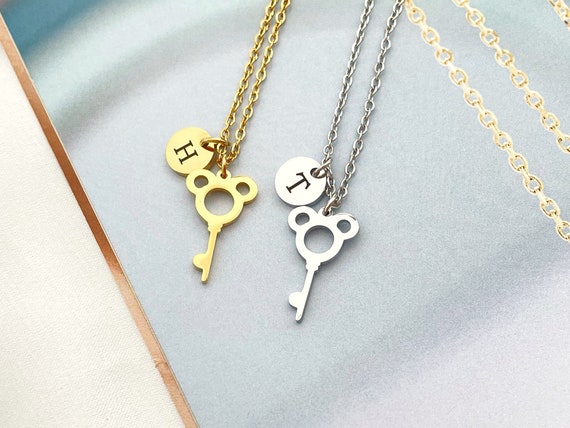 Personalized Key Necklace Name Necklace Bear Necklace Mouse Necklace Children Jewelry Christmas Gift 