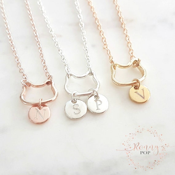 Best Friend Gift Initial Personalized Cat Bracelet Disc Necklace