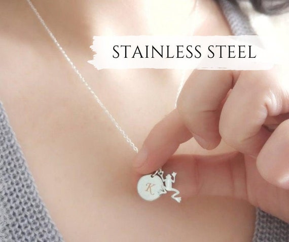 Tiny Frog Necklace Personalized Intial Necklace Snake Jewelry Best Friend Gift Custom Gift Name Necklace Sister Gift Birthday Gift BBF