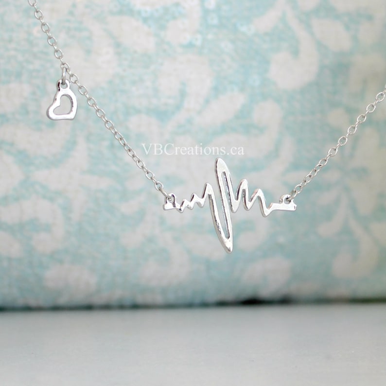 Heart Necklace Heartbeat Necklace Heart Jewelry Cardiogram Nurse Necklace Silver Chain Doctor Gift Doctor necklace Gift