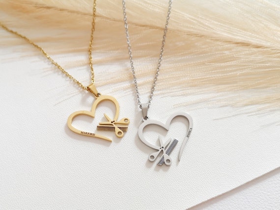 Personalized Heart Necklace for Hairdresser Scissor and Comb Necklace Graduation Gift HairDresser Gift Stylist Hair Gift Christmas Gift