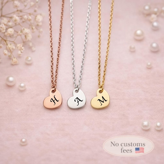Tiny Heart Necklace Initial Heart Necklace Custom Necklace Children Necklace Heart Jewelry Christmas Gift Mother Gift Bridesmaid Gift Sister