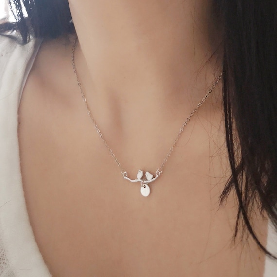 Family Initial Necklace Grandma Gift Mother Necklace Personalized Gift Mother Jewelry New Mom Gift Initial Disc Necklace Bird Necklace BBF