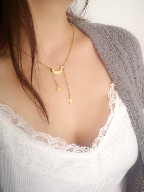 Personalized Moon & Star Necklace Crescent moon Initiale Necklace Custom Jewelry Mother's Day Gift 