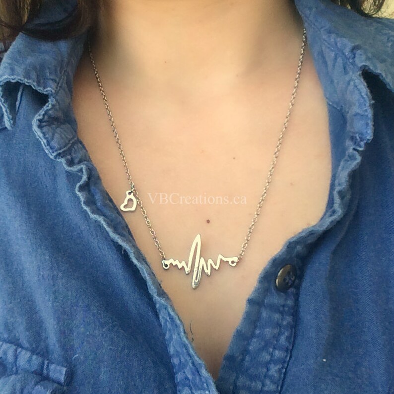 Heart Necklace Heartbeat Necklace Heart Jewelry Cardiogram Nurse Necklace Silver Chain Doctor Gift Doctor necklace Gift