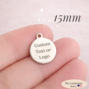 1/5/10/25/50/100/250/500PCS Logo Personalized Tag 15mm Custom Charms Bracelet Tag Bracelet Disc Stainless Steel Jewelry Supplies