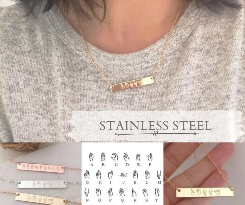 Sign Language Necklace ASL Necklace Name Necklace Custom Bar Etsy