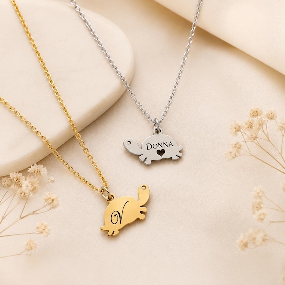 Personalized Turtle Necklace Turtle Pendant Custom Name Necklace Engraved Turtle Charm Personalized Gift Christmas Gift Best Friend Gift