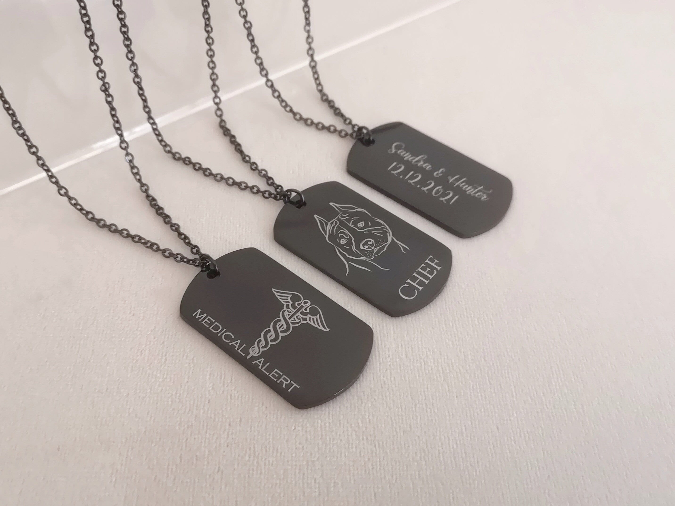 Silver Army Style ID Dog Tag, Personalised Tag 40mm X 25mm Pendant  Necklace, Front Engraving Included, Optional Engraved Back & Bead Chain 