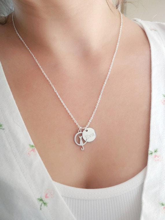 Customized Cat & Moon Necklace Cat Lovers Gift Stainless Steel Jewelry Animal Jewelry Cat Gift Best Friend Gift BBF Necklace Gift for Sister