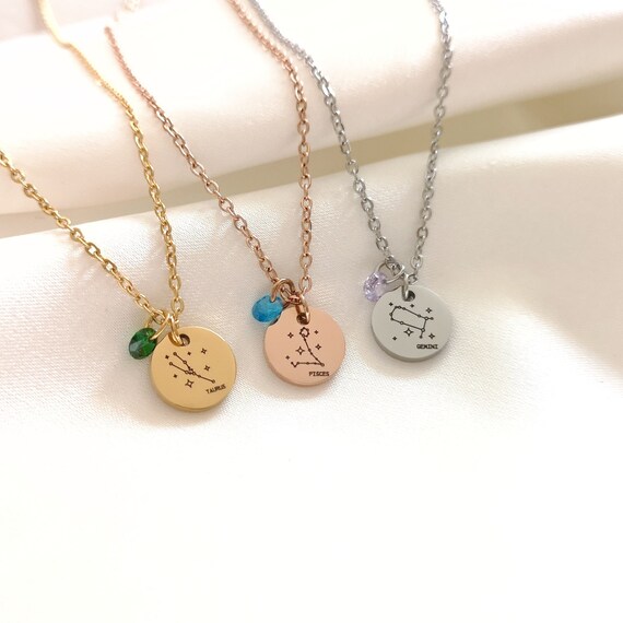 Zodiac Constellation Necklace Personalized Birthstone Necklace Birthday Gift Mother's Day Gift  Christmas Gift