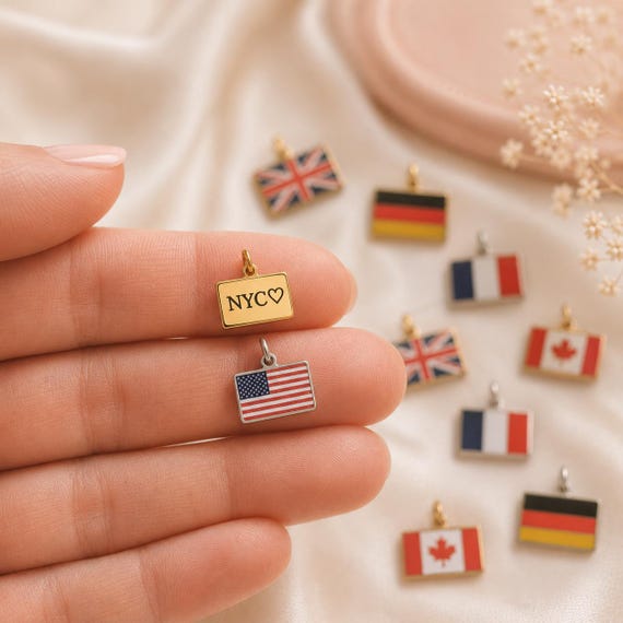 Personalized Flag Necklace Engraved Flag Charm Custom Pendant Travel Gift Keepsake Initials Date Coordinates Secret Message Christmas Gift