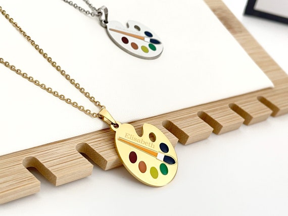 Name Paint Palette Necklace Artist Palette Charm Gift for Painter Stainless Steel Jewelry Personalized Gifts