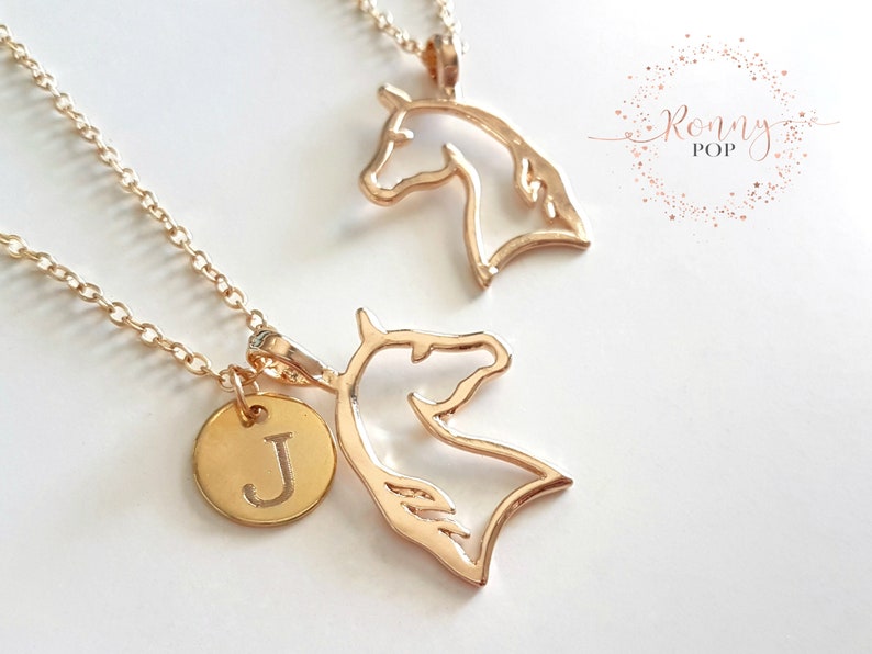 Initial Personalized Horse Necklace Engraved Disc Initial Jewelry Horse Necklace Personalized Gift Birthday Gift Custom Necklace image 2