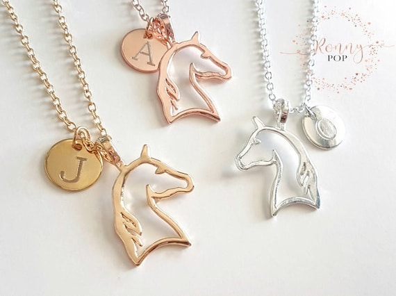 Initial Personalized Horse Necklace - Engraved Disc - Initial Jewelry - Horse Necklace - Personalized Gift - Birthday Gift - Custom Necklace