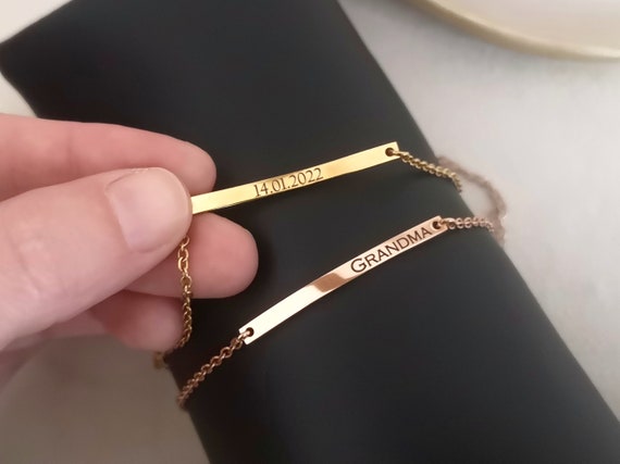 Ultra Fine Bar Personalized Bracelet in Stainless Steel Name Bracelet Bridesmaid Gift Roman Numeral Bracelet H40x3