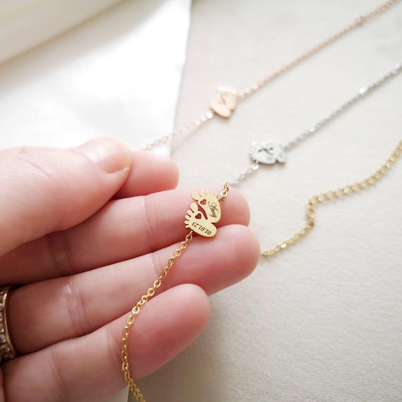 Personalized Tiny Baby Foot Bracelet Name Bracelet Family Jewelry Personalized Jewelry Mother's Day Gift 