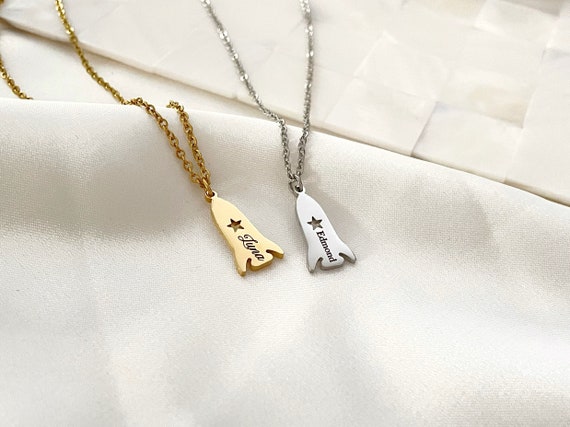 Small Personalized Rocket Necklace Name Necklace Children Jewelry Rocket Ship Necklace