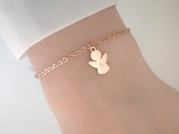 Tiny Personalized Angel Necklace Initial Necklace Personalized Jewelry Gift for Mom Souvenir Engraved Necklace Grandma Gift Mother Necklace