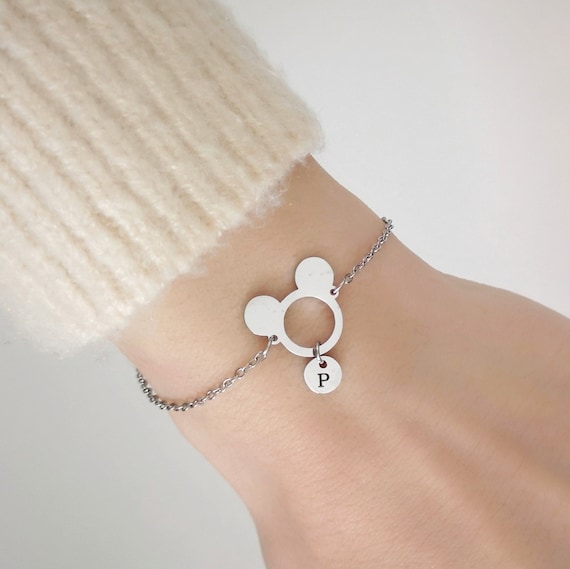 Personalized Mouse Necklace Initial Coin Bracelet Family Bracelet Best Friend Gift Mouse Jewelry Mother's Day Gift