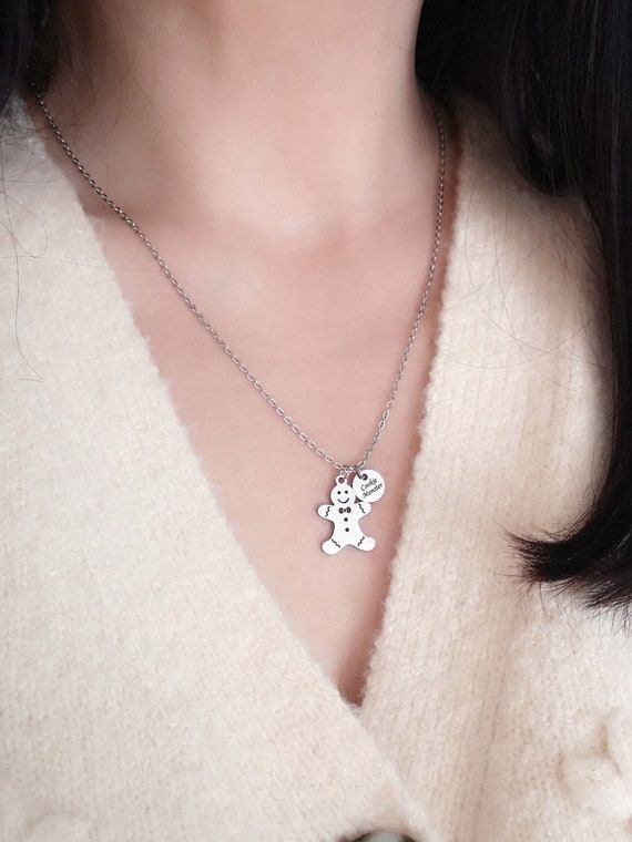 Gingerbread Man Necklace Personalized Name Necklace Children Jewelry Christmas Necklace Best Friend Gift D8