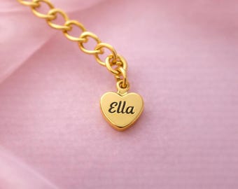 Personalized Heart Tag Charm 6x9mm • Custom Name Pendant • Necklace Extension Tag • Family Jewelry Add-On • Mini Heart Charm MOD100