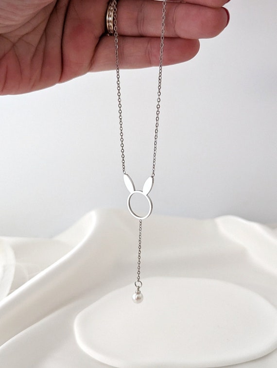 Bunny Necklace Pearl Necklace Mother's Day Gift Rabbit Jewelry Grandma Gift Christmas Gift