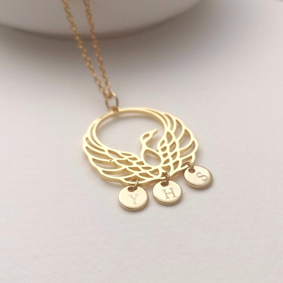 Personalized Phoenix Necklace Tiny Initial Necklace Bird Jewelry Custom Necklace Hope Faith Love Best Friend Gift Mother Necklace BFF Gift