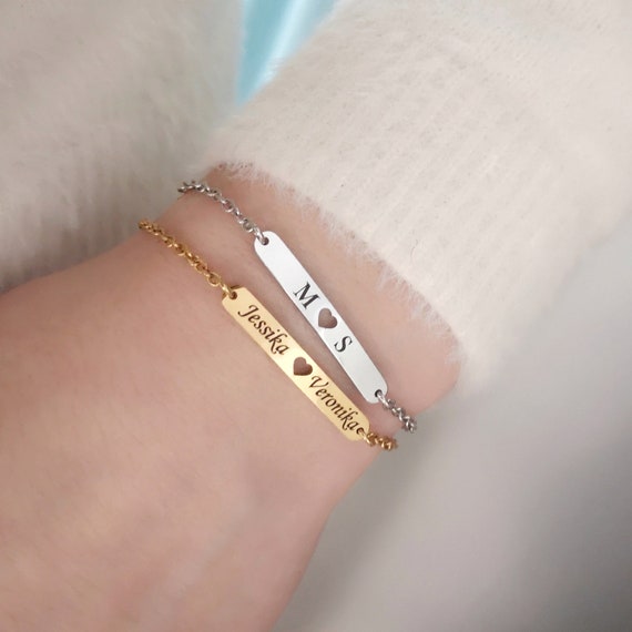 Tiny Heart Bar Bracelet Bridesmaid Gift Name Bracelet Personalized Bracelet Gift Mother's Day Gift H30
