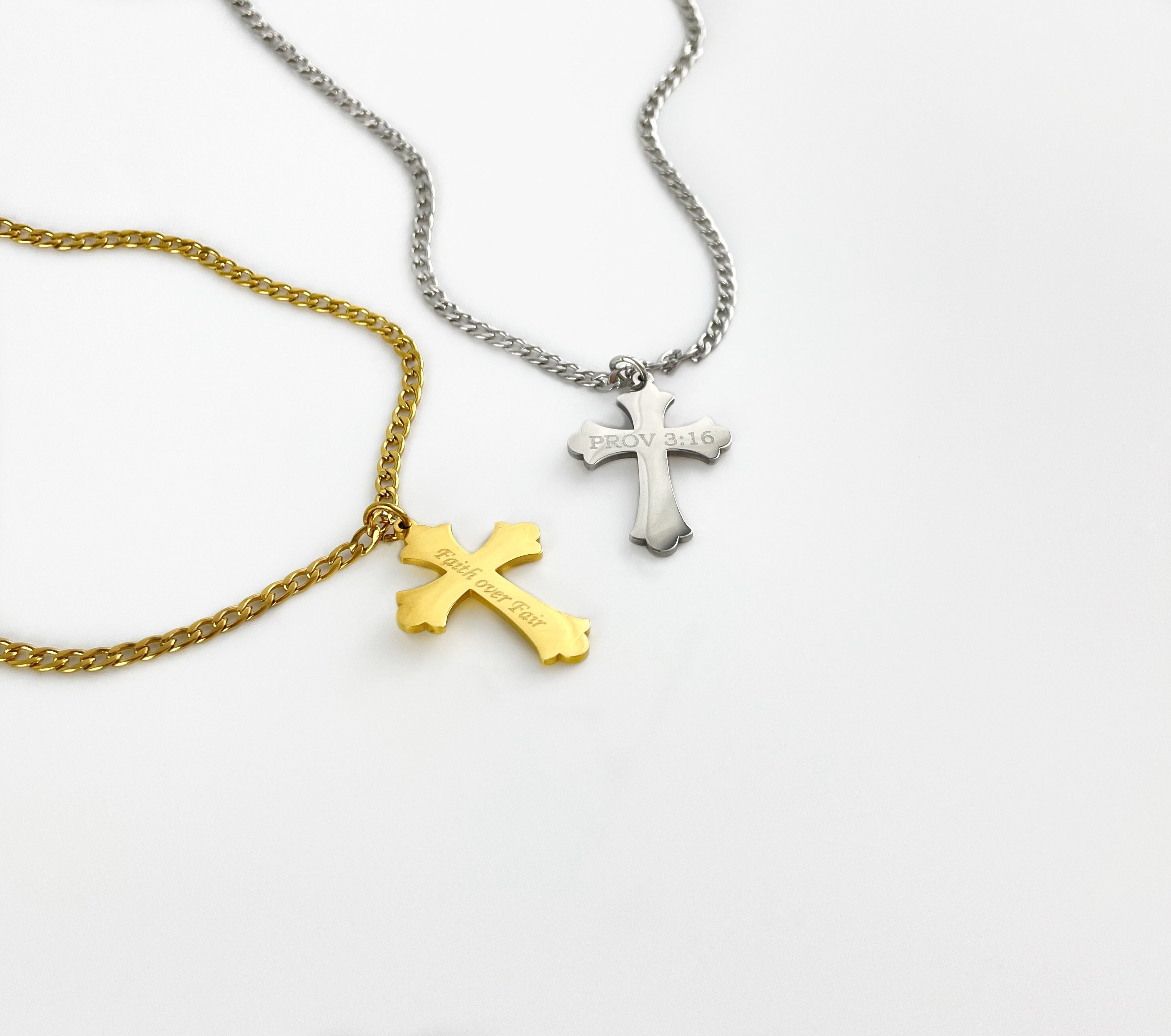 Personalized Engraved Cross Necklace in Stainless Steel for Etsy