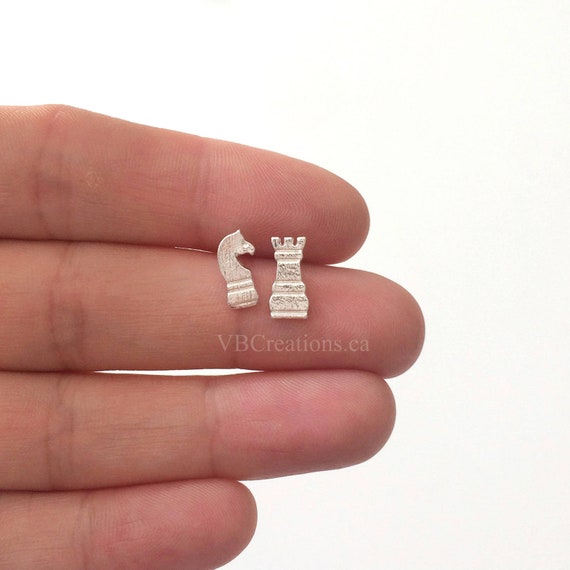 Chess Earrings - Chess Jewelry -Checkmat - Chess Player - Chess Lovers - Gold - Silver - Pink Gold - Dainty - Gift Ideas - Studs Earrings