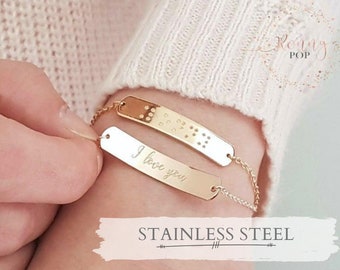 Lettera Braille Bracciale Braille Alfabeto Braille Regalo personalizzato Messaggio Braille Bracciale personalizzato Regalo per la mamma Barra incisa-H35