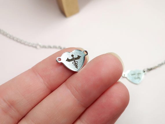 Heart Connector Bracelet Logo Jewelry Making Brand Company Tag Bracelet Label Logo Custom Stainless Steel 10x15.5mm MOD103