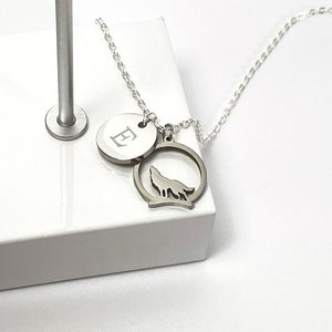 Personalized Wolf Necklace Name Necklace Wolf Jewelry Wolf Mom Gift Custom Necklace Mother's Day Gift Inital Necklace Gift For Her D12 image 4