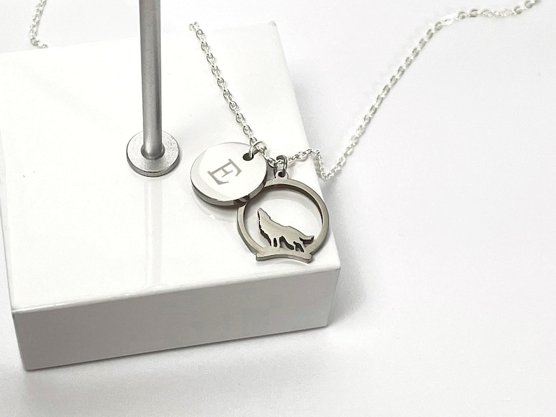 Personalized Wolf Necklace Name Necklace Wolf Jewelry Wolf Mom Gift Custom Necklace Mother's Day Gift Inital Necklace Gift For Her D12 image 4