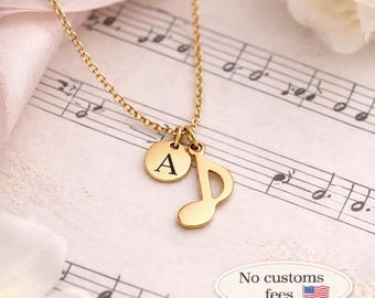 Initial & Music Note Necklace Music Jewelry Custom Necklace Musician Necklace Musician Gift Graduation Gift Christmas Gift Sister Necklace