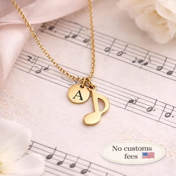 Initial & Music Note Necklace Music Jewelry Custom Necklace Musician Necklace Musician Gift Graduation Gift Christmas Gift Sister Necklace