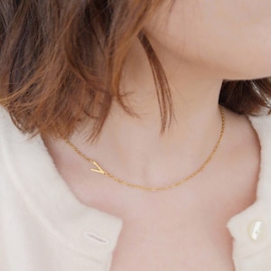 Peut inclure: Un collier en chaîne dorée avec un petit pendentif en forme de lettre 'V'.