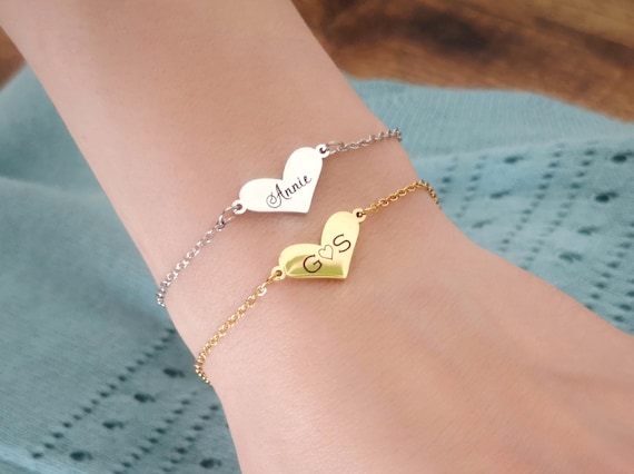 Flower Girl Bracelet Flower Girl Gift Bridesmaid Gift Initial Bracelet Name Necklace Personalized Gift Heart Bracelet Gift for Mom Sister 