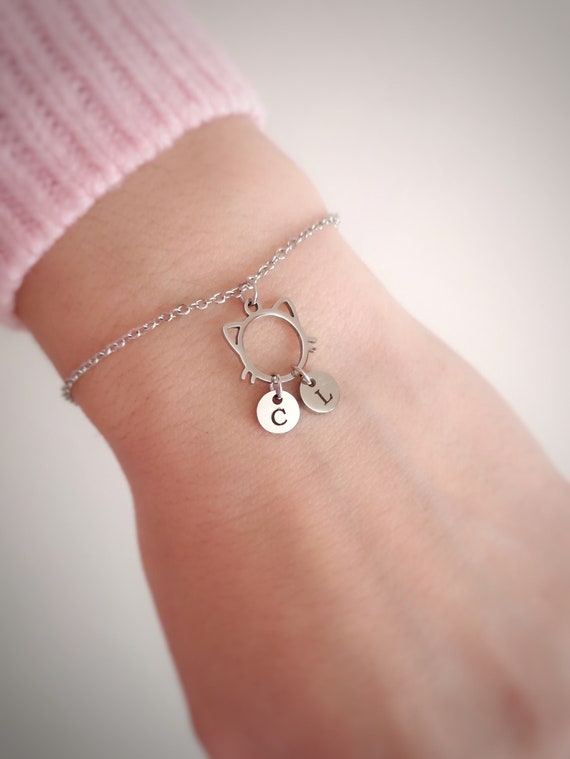 NEW DESIGN Dainty Cat Bracelet Personalized Necklace Initial Disc Best Friend Gift Cat Lovers Gift Christmas Gift