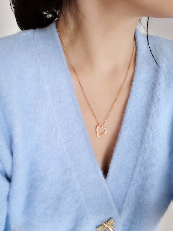 Personalized Floating Heart Necklace Bridesmaid Gift Mother's Day Gift Name Necklace Christmas Gift